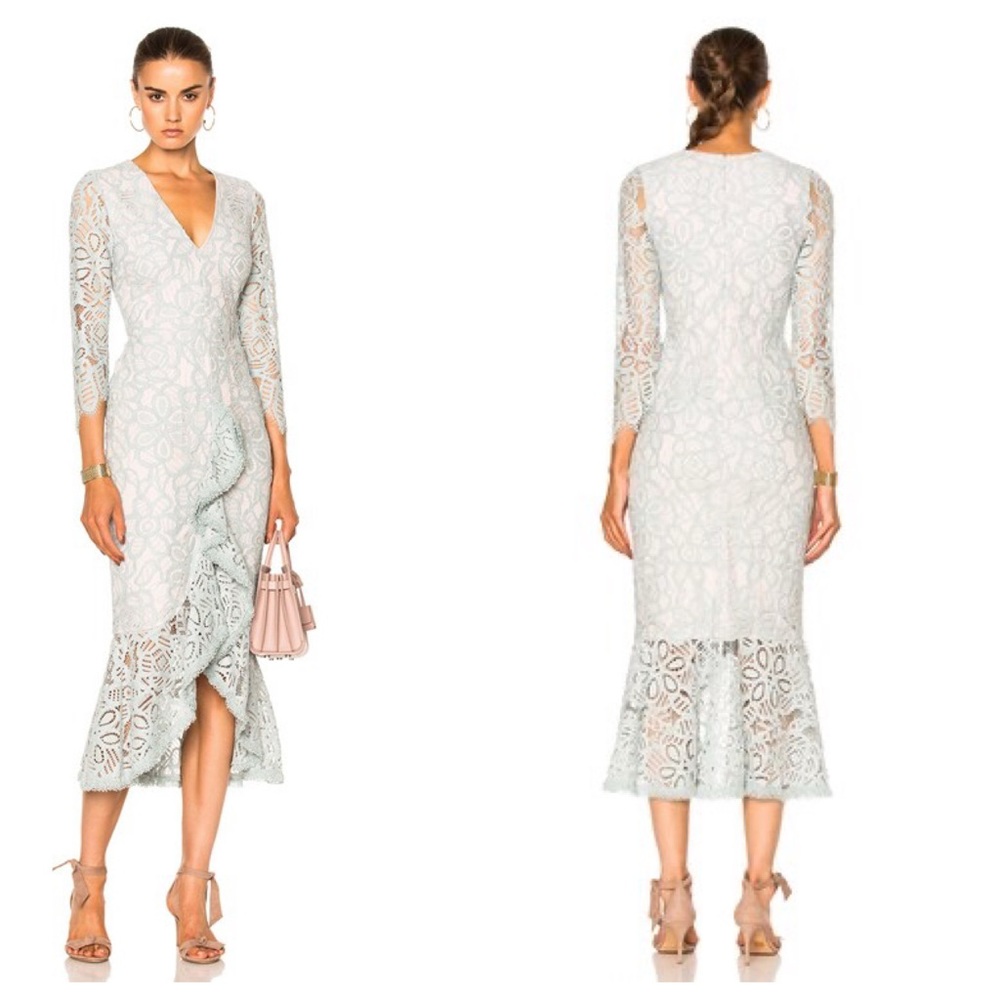Alexis Lace Nadge Dress in Soft Blue size small ruffled